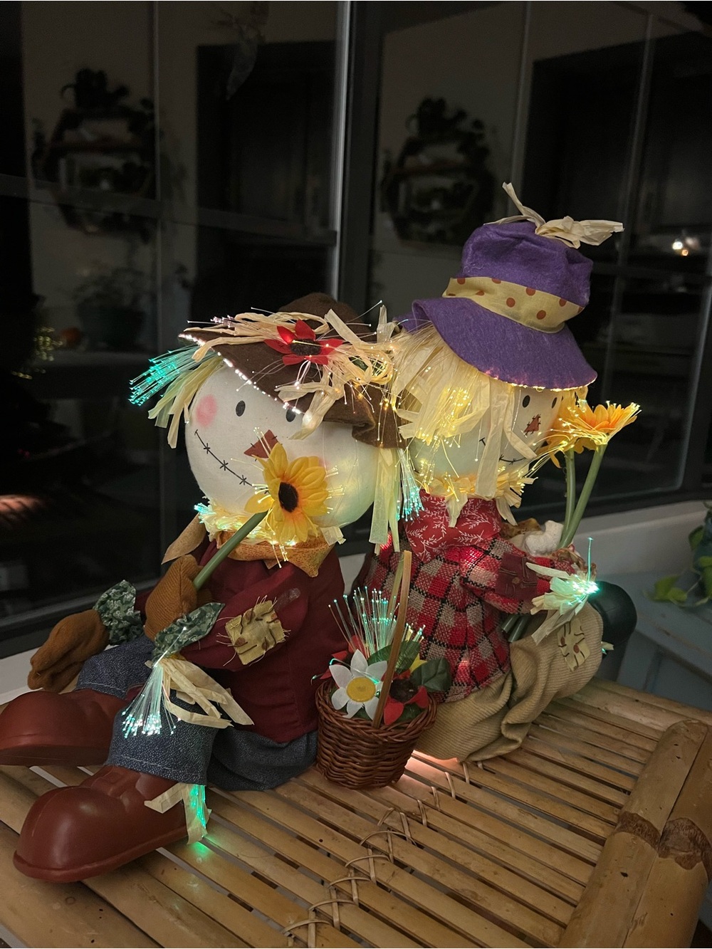Fall Harvest Scarecrow Couple Decorative Accent - Yellow & Red